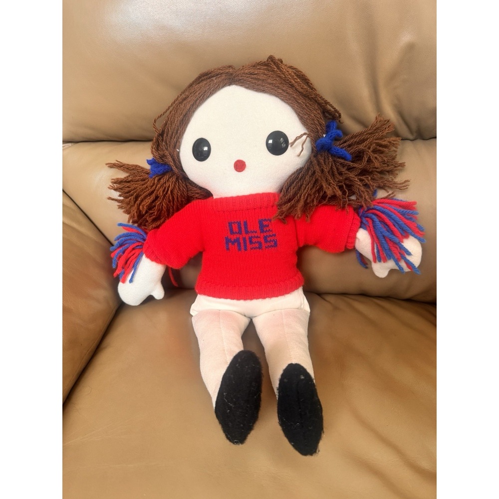 Vintage Abel Creations Name Me Ole Miss Cheerleader Rag Doll Pigtails Sweater